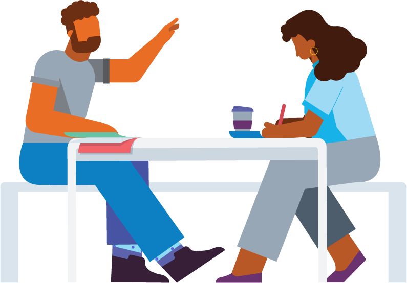 A woman on a chair talking to a woman standing.